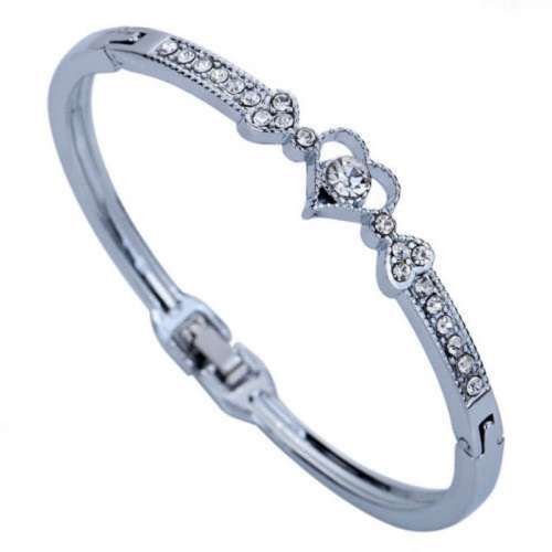 Women Love Heart Alloy Crystal Bangle Silver Plated Bracelet Jewelry Gift Charm Best Deals & Coupons in America